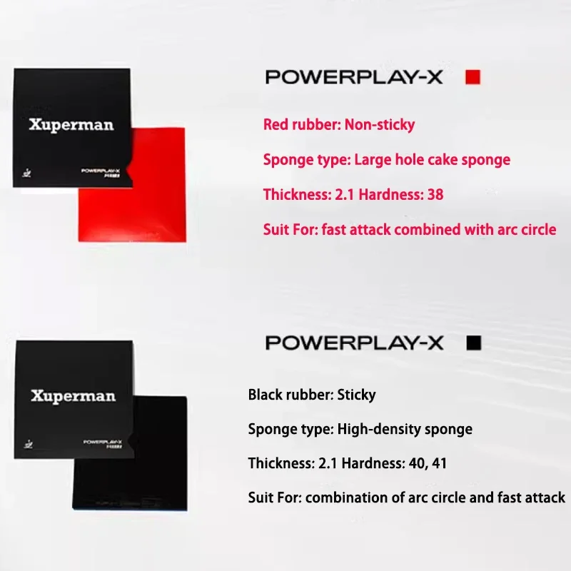 Xuperman Table Tennis Rubber Sheet Pimple's In Forehand & Backhand Sticky Rubber With Sponge Non-sticky POWERPLAY-X
