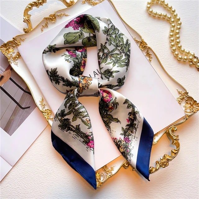 Silk Square Scarf Women Satin Bandana Print  Scarves Head Band Fashion Lady Hair Shawl and Wrap Female Neckerchief Hijab 2022 FJ568-3