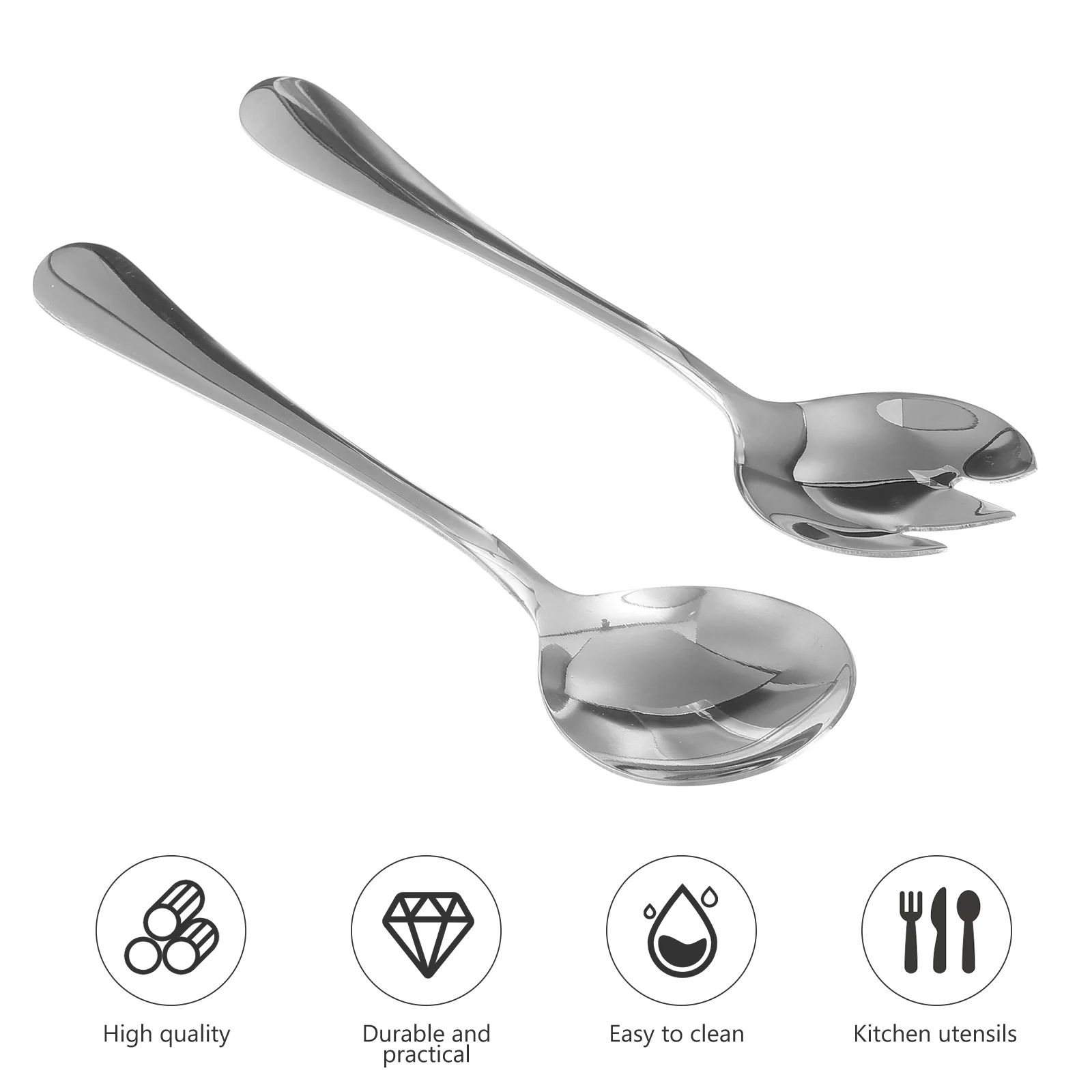 Stainless Steel Salad Fork and Spoon Serving Set for Party Home Restaurant