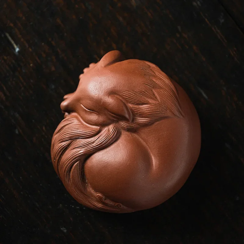 Tea Pets Little Fox Statue Ornament tea pet ornaments Home Tea Set Decoration Art Gift Handmade Sculpture Crafts Creative Purple Clay Fingertip
