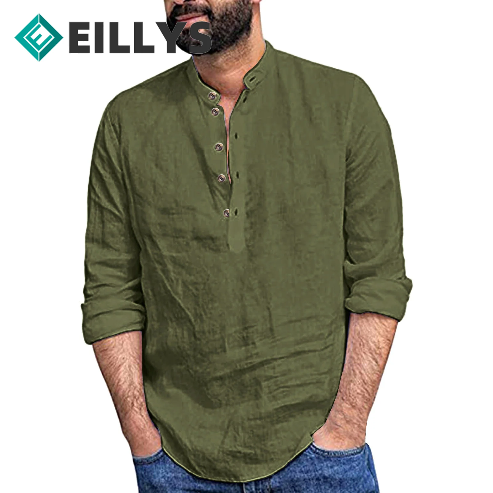 

Spring Summer Man Basic Shirts Cotton Linen Men Clothing Men's Casual Blouse 2022 New Stand Collar Man's Business Top Shirts