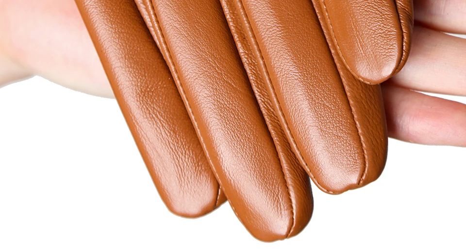 Gants en peau de mouton pour femmes, hiver chaud plus velours court et mince écran tactile couleur de conduite gants en cuir pour femmes de haute qualité-2081