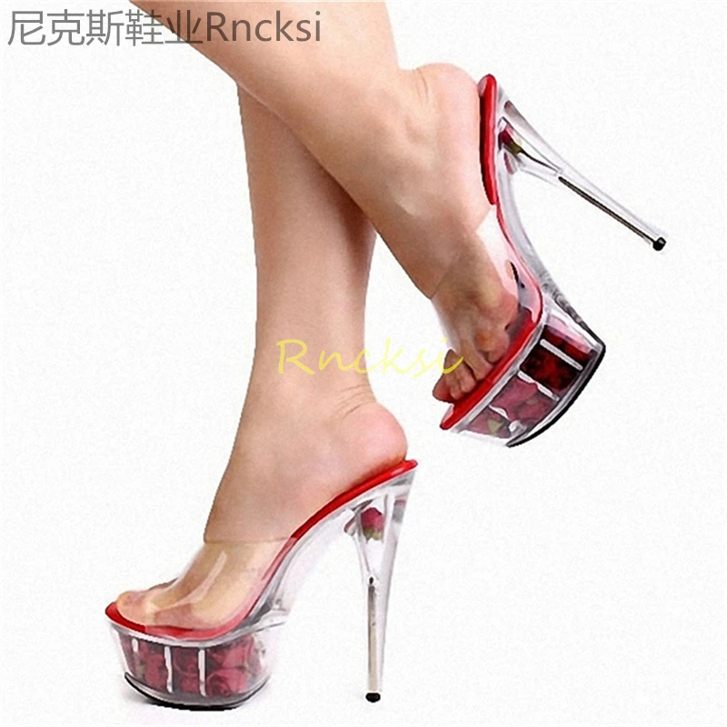 

15cm Cool slippers women wear fashionable stiletto high-heeled slippers new women shoes Joker fish mouth women's shoes