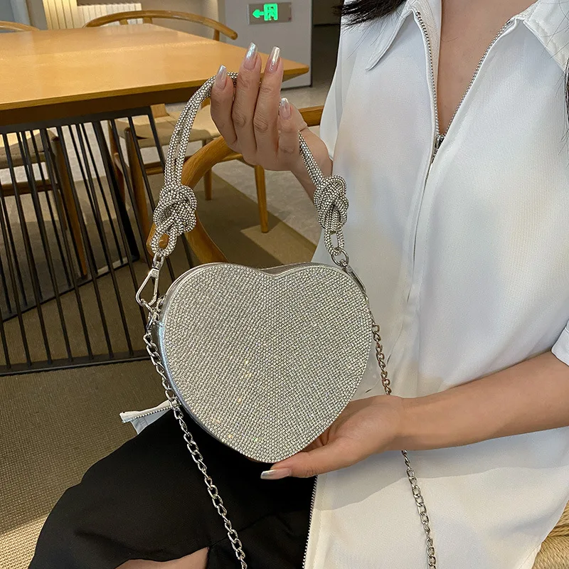 Evening Heart Bags for Women Fashion Underarm Shoulder Bag Ladies Party Female Luxury Handbag Leather Diamonds Crossbody Bags
