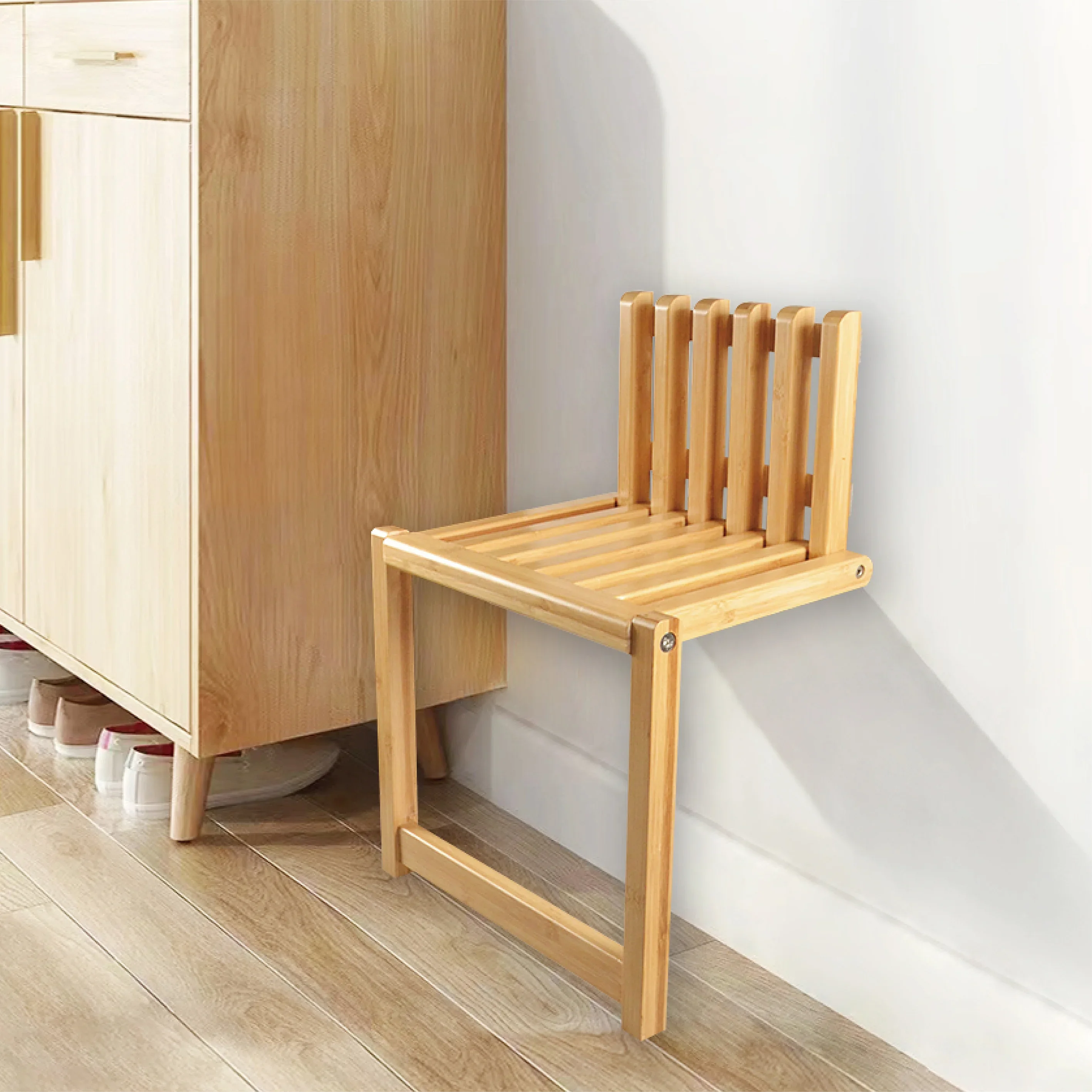 Nordic Folding Chair Wall Mounted Bamboo Porch Door Shoe Cabinet Hidden Footstool Bathroom Balcony Living Stool For House