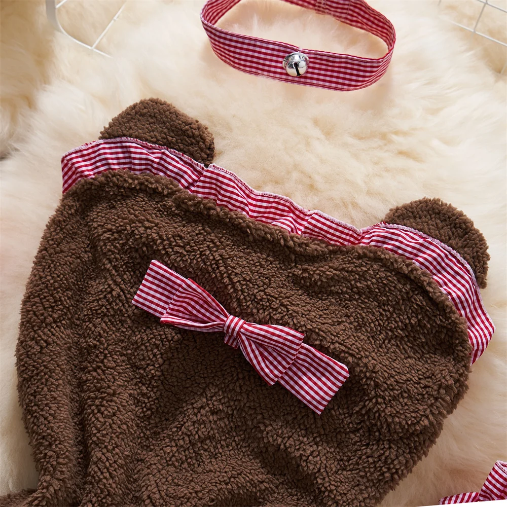 Ruffle Fleece Slim Strapless Sexy Dress Cute Sweet Women's Nightgown Kawaii Pajamas Erotic Lingerie Teddy Bear Cosplay Nightwear