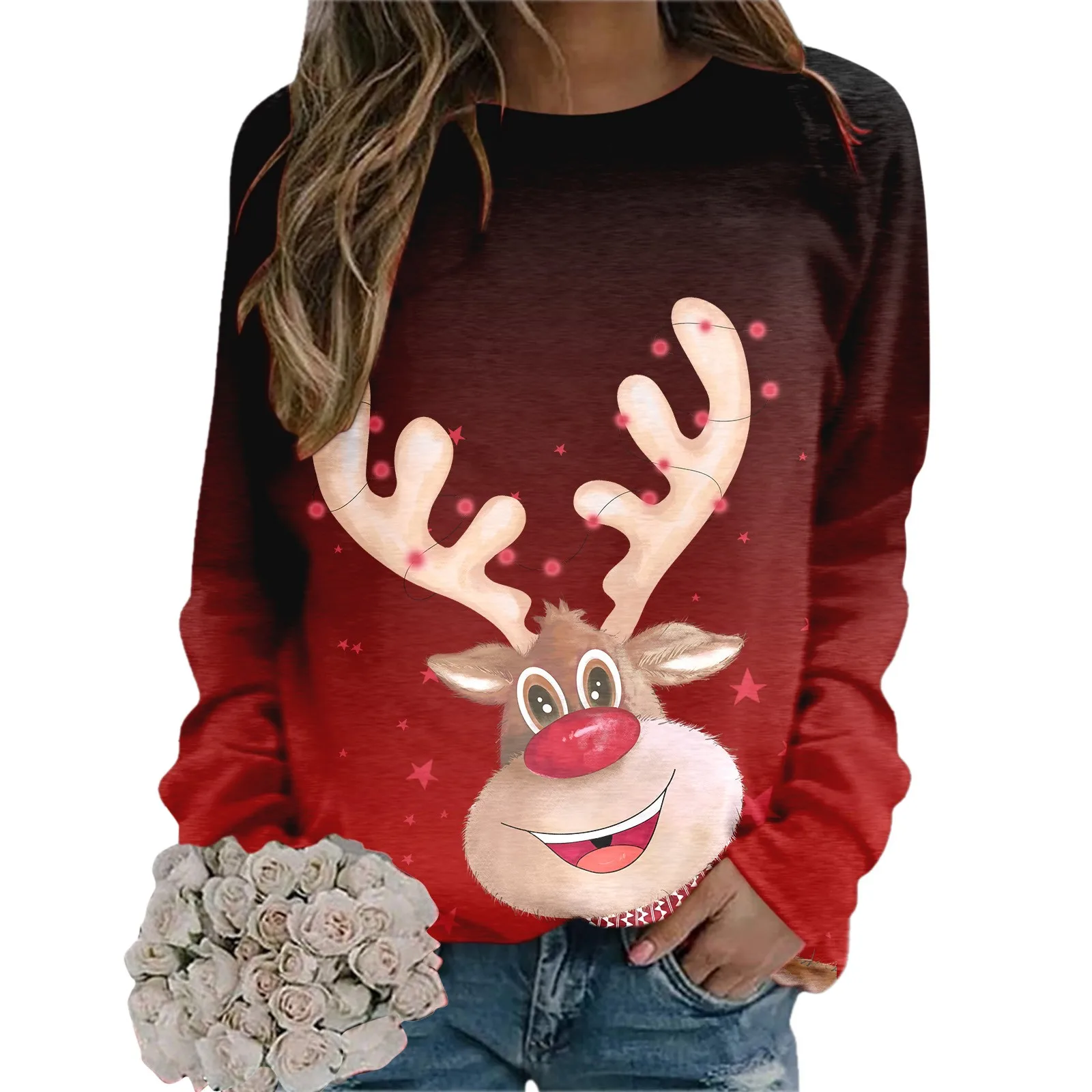 

Female Hoodis Christmas Ugly Graphic Sweatshirt Christmas Reindeer O Neck Blouses Vantage Long Sleeve New Year Pullover Sudadera