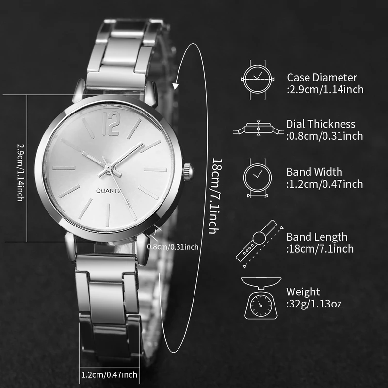 2PCS Women' Watch Gold Steel Band Quartz Wristwatch