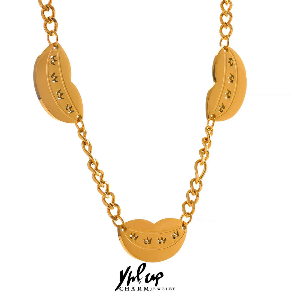 Yhpup Statement Lip Chain Pendant Stainless Steel Gold Color Collar