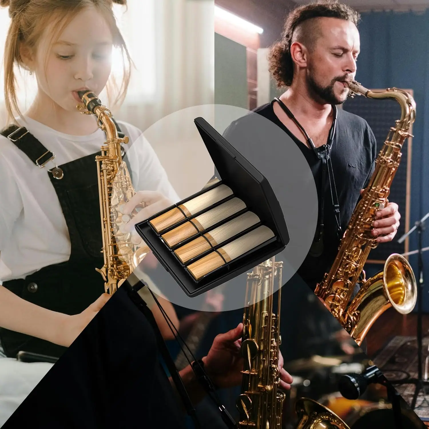 Premium Sax Reed Storage Case – 8 Individual Slots, Lightweight Design, Durable ABS Shell, Elastic Secure Band