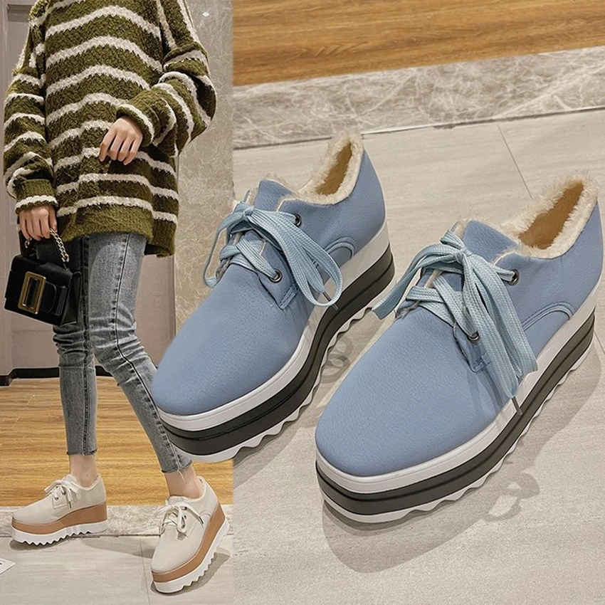 2024 New Synthetic Sock Furry Heels Warm Platform Wedge Boots Women Spring Autumn Shoes Plush Winter Females Ankle Booties