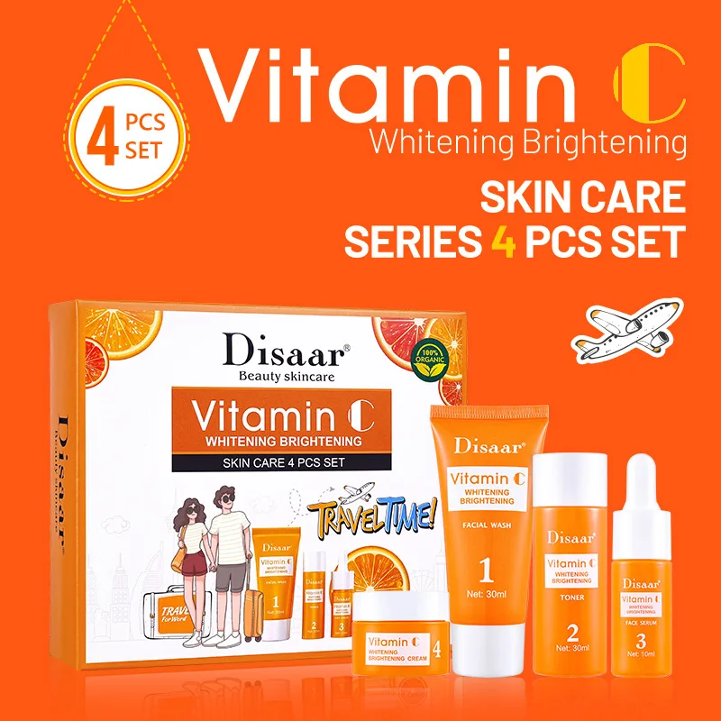 4PCS Vitamin C Whitening Skin Care Set Glutathione Face Cream Emulsions Serum Skin Whitener Korean Skin Care Products