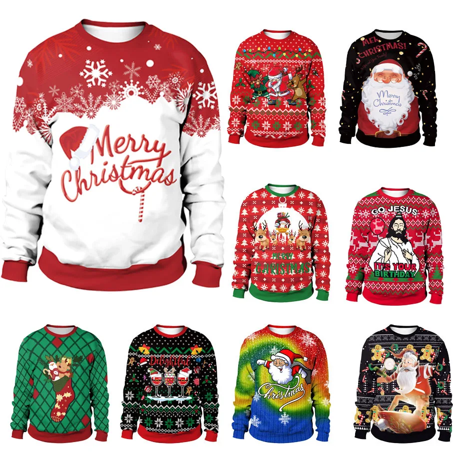 

Men Women Autumn Winter Ugly Sweater Christmas Funny Merry Christmas Jumpers Tops 3D Unisex Carnival Party Pullovers Sweatshirts