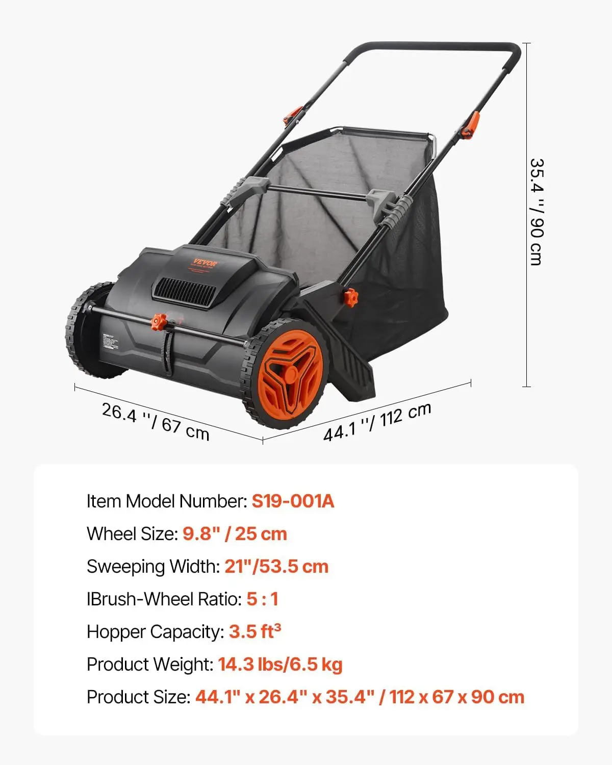 21inch Leaf &Grass Collector, Heavy Duty Thickened Steel Durable to Use with Large Capacity 3.5 cu.ft.Mesh Collection Hopper Bag