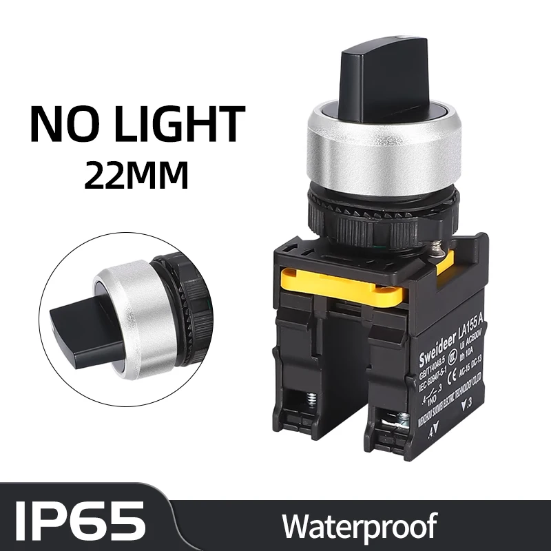 Interrupteur à bouton-poussoir rotatif avec lumière LED, 22mm, 1NO/2NO/1NO1NC, 2/3 positions, verrouillage automatique, sélection momentanée, 12V, 24V, 220V, 10a
