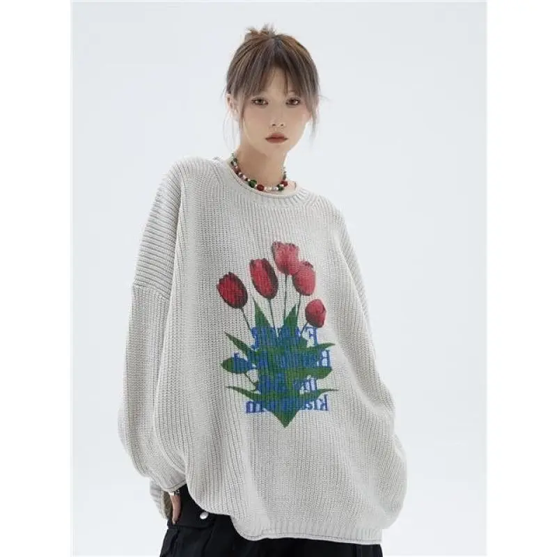 2023 Autumn Winter New Floral Sweater Denim Pants 1 or 2 Piece Set Lady Loose Knitted Pullover Jeans Outfits Fashion Knitwear