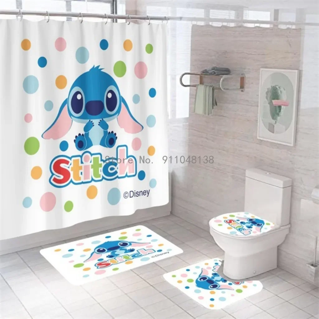 Disney 3D Lilo & Stitch Waterproof Bathroom Shower Curtain in the Bathroom with Hook Set Soft Bath Mat Toilet Carpet Rugs