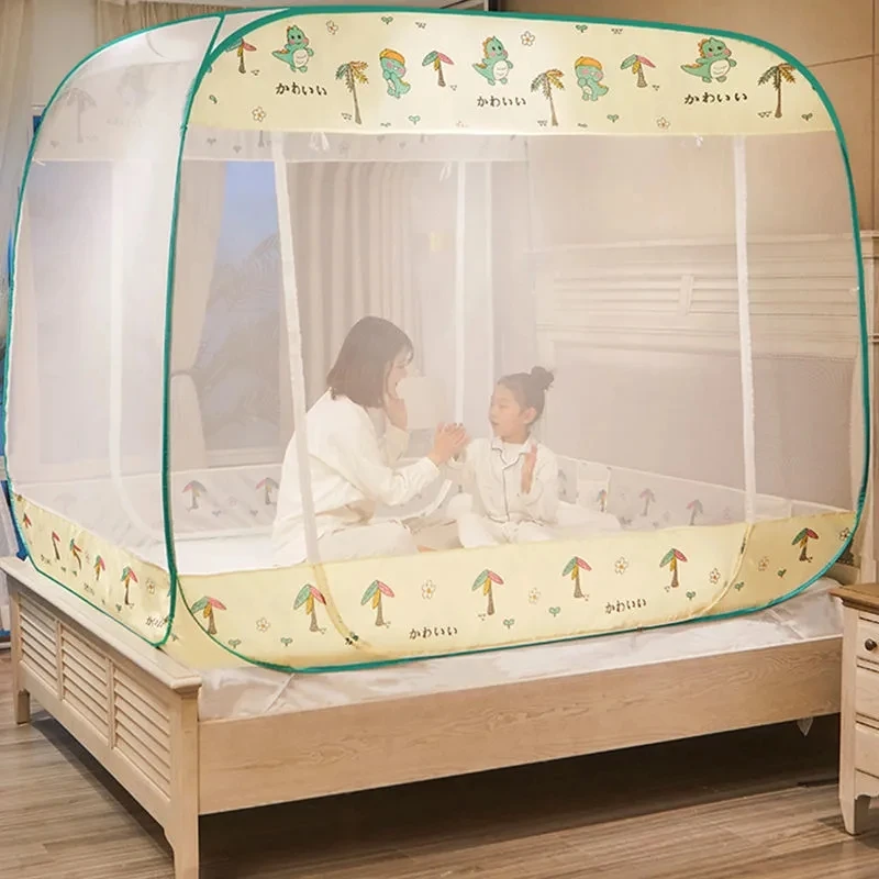 

Cartoon Three Doors Full Bottom Mosquito Net Household Children's Anti-fall Yurt Mosquito Net Encrypted Mesh Mosquito Net