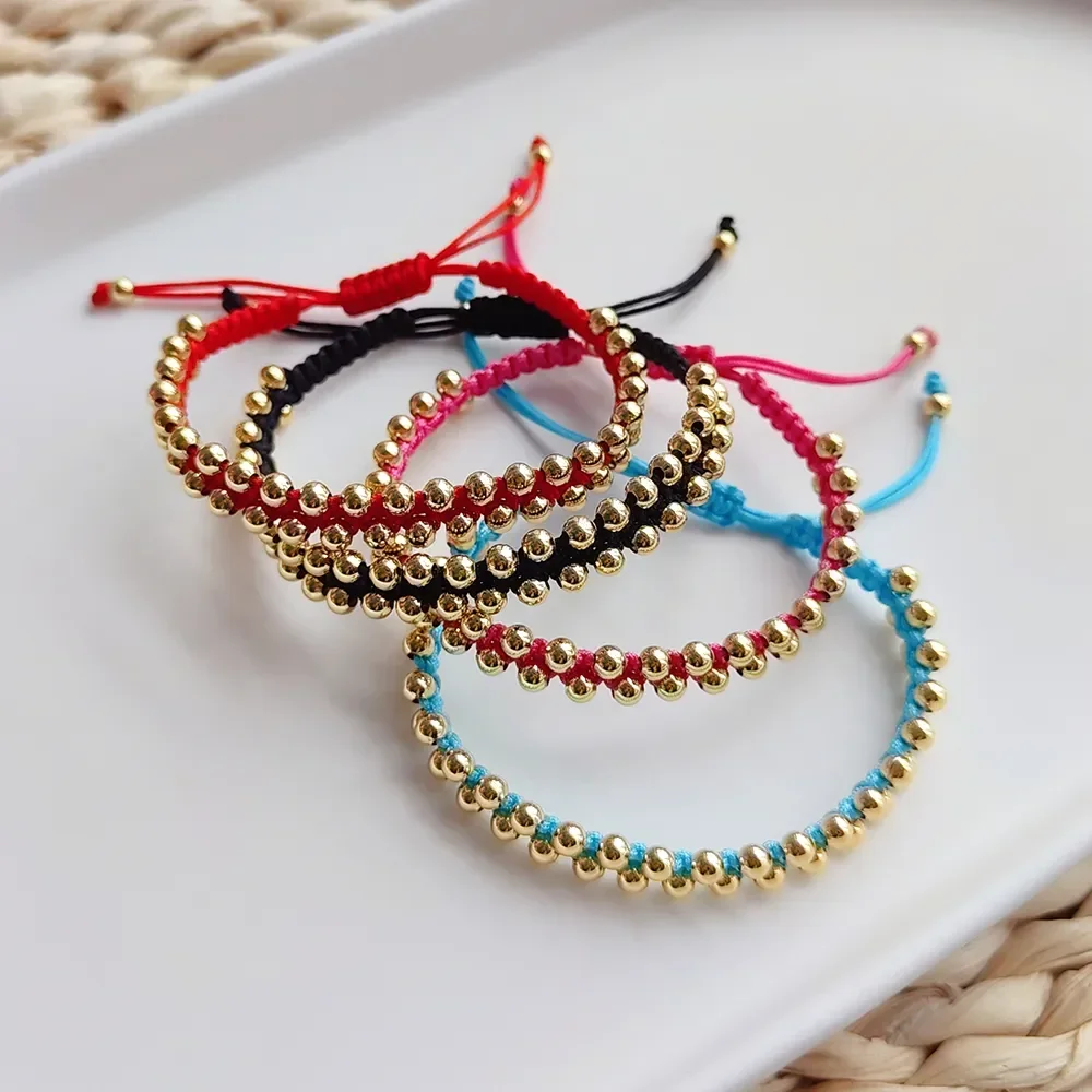 Handmade Braided Bracelet Jewelry Women 4mm Gold Plated Beads Bracelets Bijoux Fashion Pulseras Femme KKBEAD