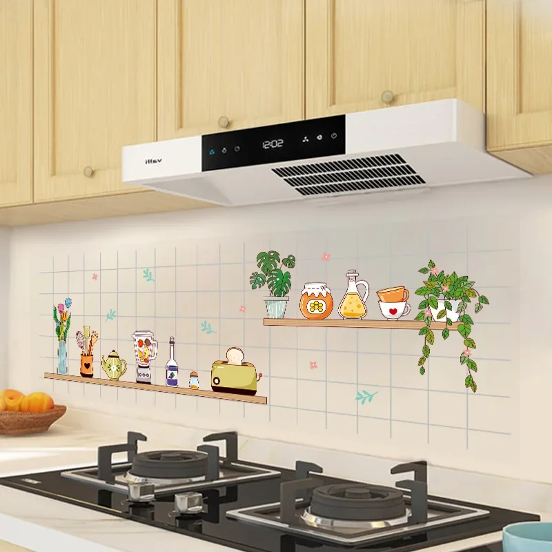 Kitchen High Temperature Oil Smoke Resistant Tiles Wall Waterproof Moisture Proof Self Adhesive Transparent Stickers Kitchen Wall Sticker Wall Stickers