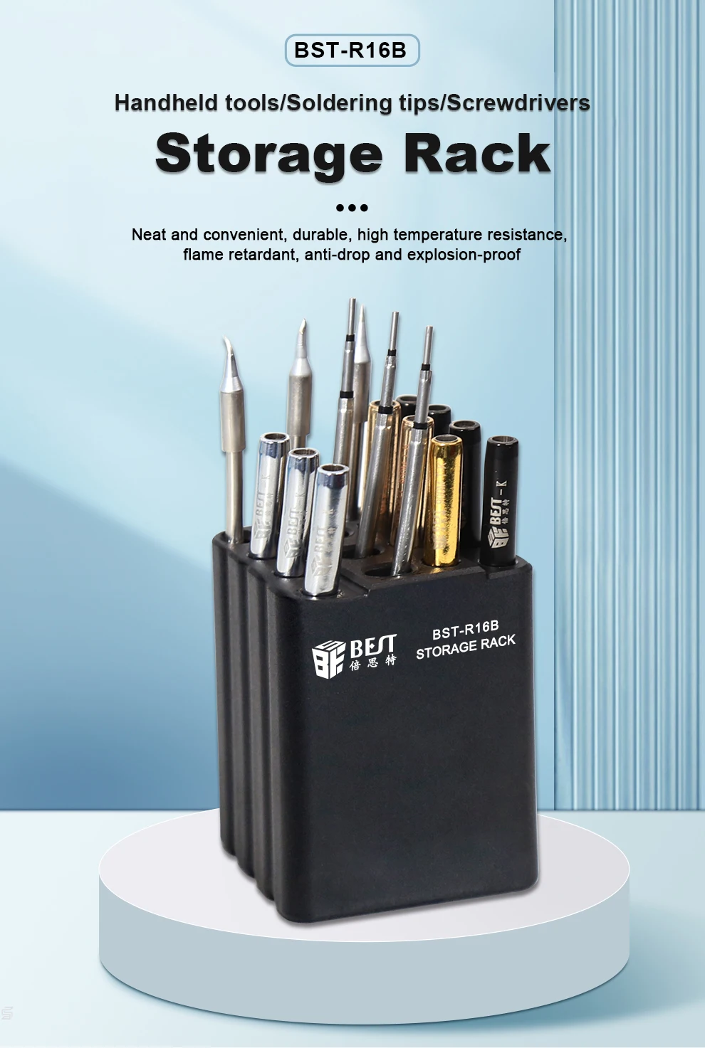 BST-R16B 16-Loch klassifizierte Aufbewahrungsbox für T12 JBC T210/T245/C115 Lötkolben Tipps Organizer Telefon Reparatur Werkzeughalter – Detail 1