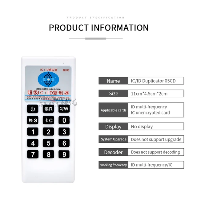 Handheld Frequency 125Khz 13.56MHZ Copier Duplicator Cloner RFID NFC IC Card Reader Writer Access Control Card Tag Duplicator 5