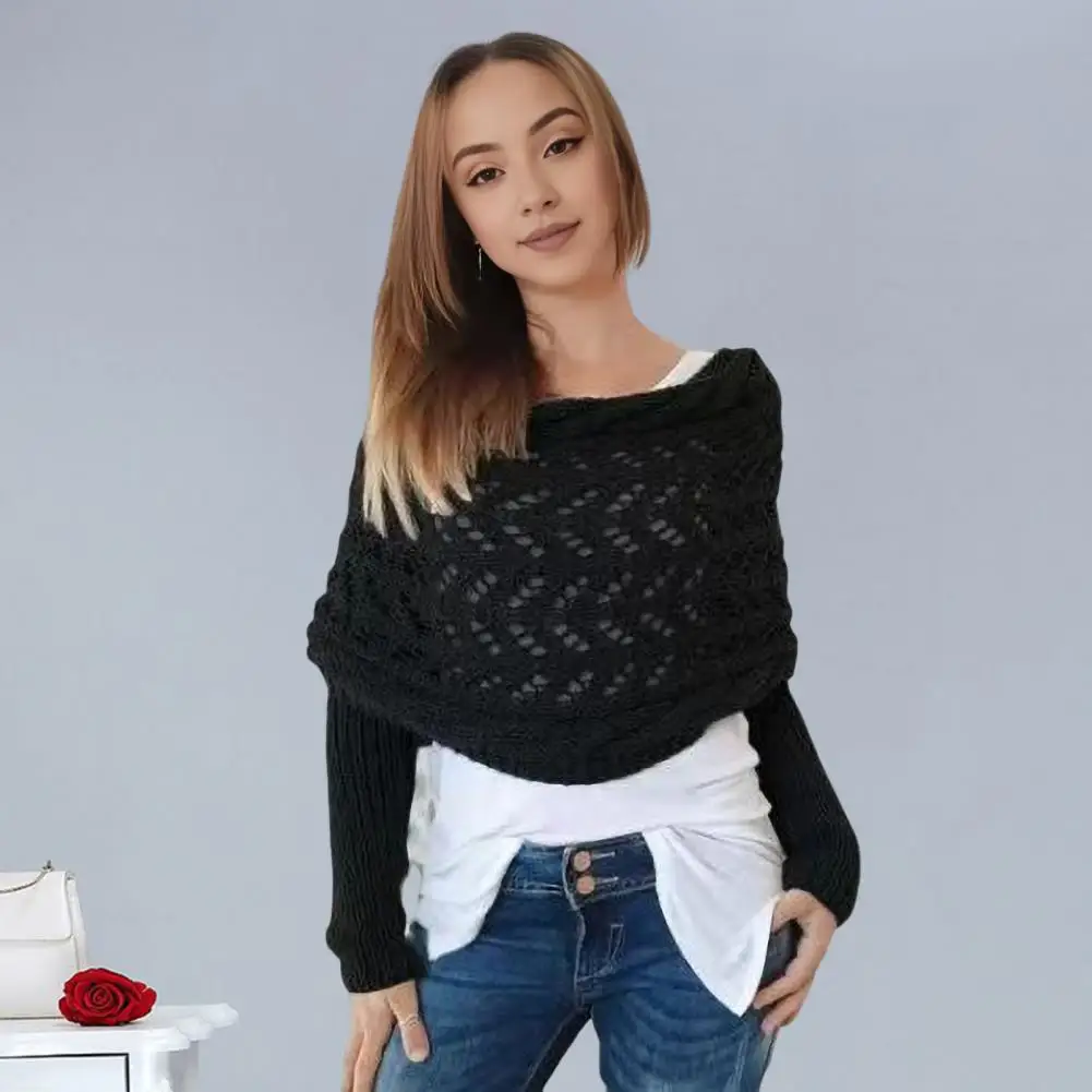 Autumn Winter Knitted Cable Wrap with Sleeves Hollow Twist