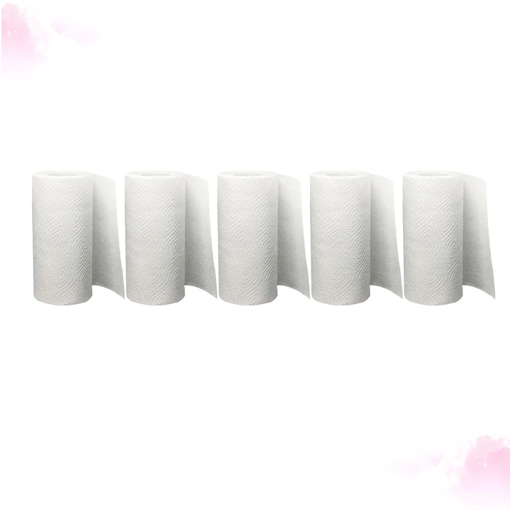 5 롤 키친 페이퍼 부드러운 목재 펄프 가정용 물 및 기름 흡수 티슈 페이퍼 가정 사무실 일상 필수품