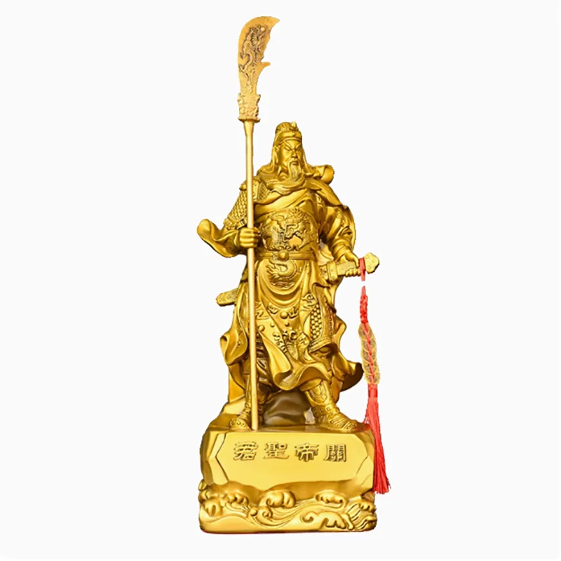 Guan Gong Brass Statue - Chinese God of Wealth Warrior Figure with Sword, Full Copper Guan Yu Statue for Home/Business Decor