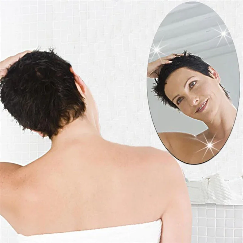 HD Anti Fog Wall Mirror Sticker Elliptic Acrylic Wall Mirror Self Adhesive Shatterproof Non Glass Safety Sheets