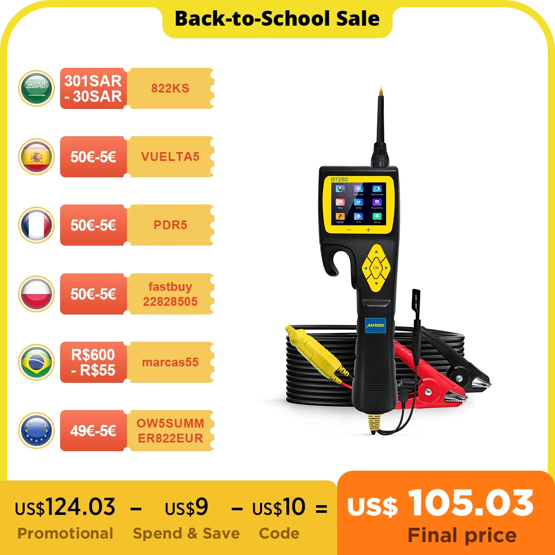 Autool Bt280 Car Electric Circuit Tester Power Probe Voltmeter