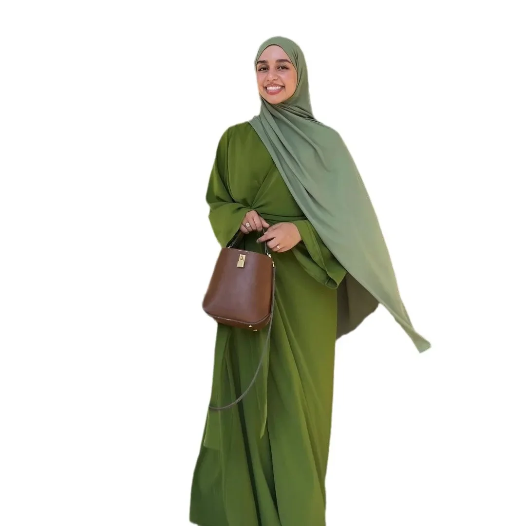Modest Muslim Long Dresses for Women 2024 Eid Abaya Dubai Islamic Clothing Lace Up Turkish Hijab Full Dress Kaftan Robe Vestidos