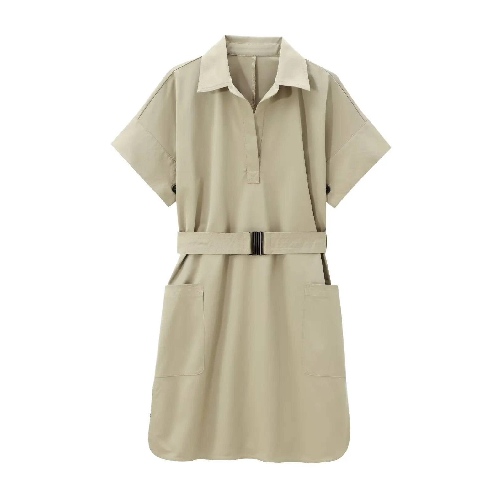thumbnail image 1 of Nueva colección de moda de otoño para mujer de HH TRAF, vestido camisero con cinturón y manga corta, elegante y elegante, con bolsillos y largo hasta la rodilla, 1 of 4
