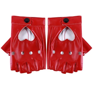 Fingerless Driving Pu Leather Gloves Women Motor Cool Rivet Sexy Disco Dancing Rock And Roll Black Red White Punk Glove