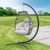 Egg Style Hanging Chair with Deep Cushion, Beige, Soft, Relaxing, Luxury, Outdoor, Indoor, Patio, Bedroom, Swinging 1