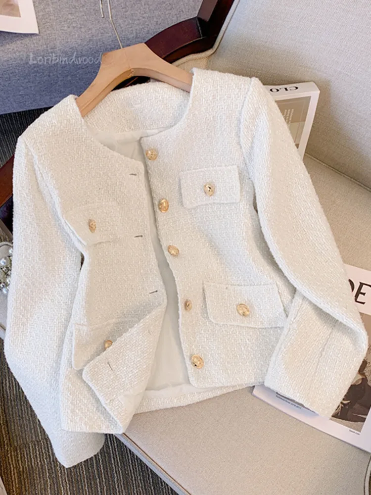 

Women Fashion Single Breasted Solid Tweed Coat Vintage Long Sleeve O-Neck Female Outerwear Chic Top winter clothes women