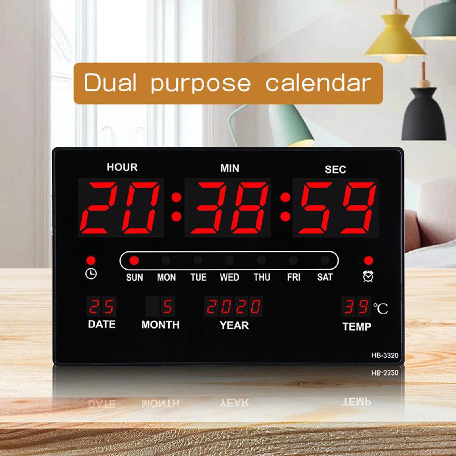 LED Screen Alarm Clock Extra Large LED Screen Alarm Clock 12H 24H Time Indoor Thermometer Projection Clocks Year/Day/Month Displaying with USB Cable