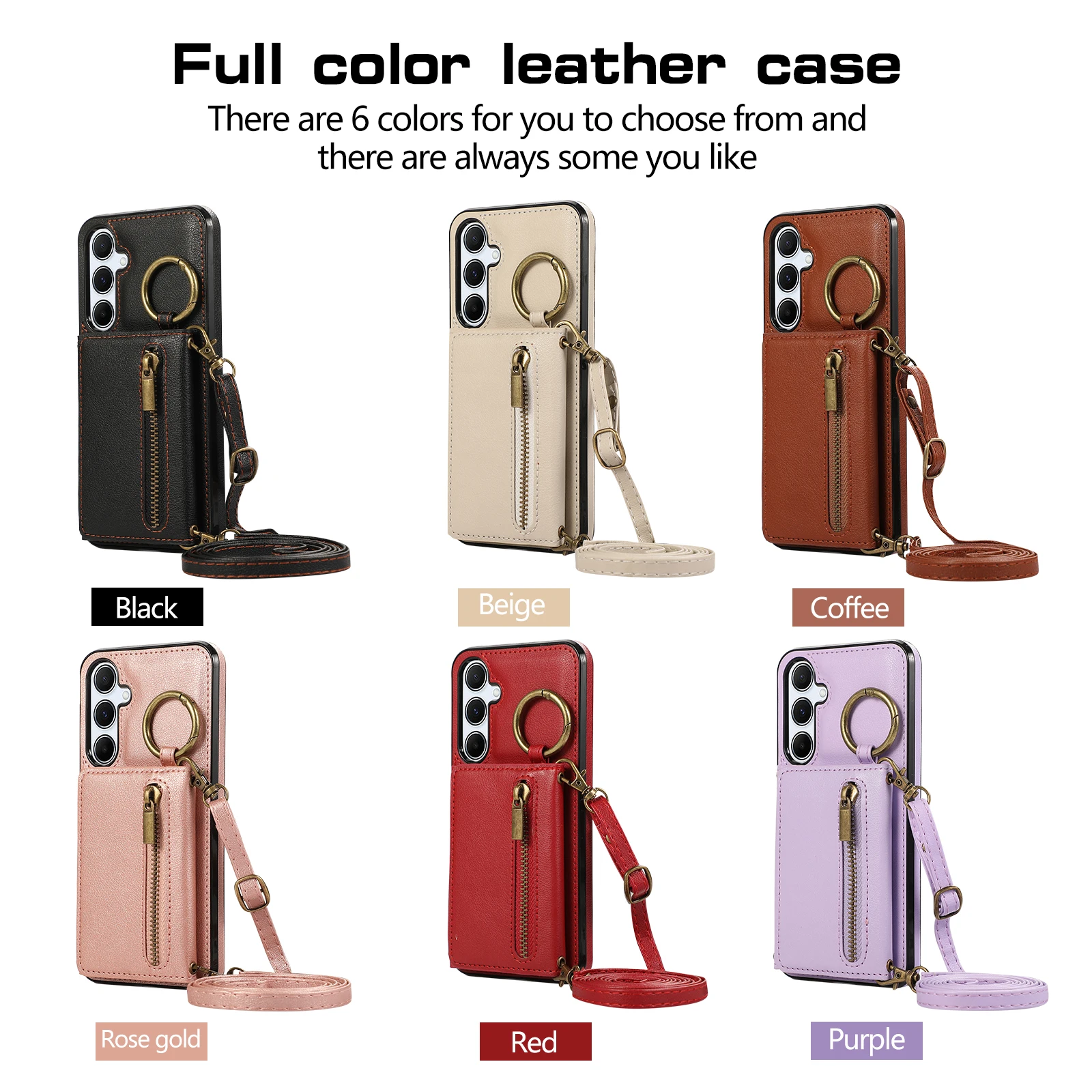 Elegant Leather Crossbody Wallet Case with Zipper and Card Slot