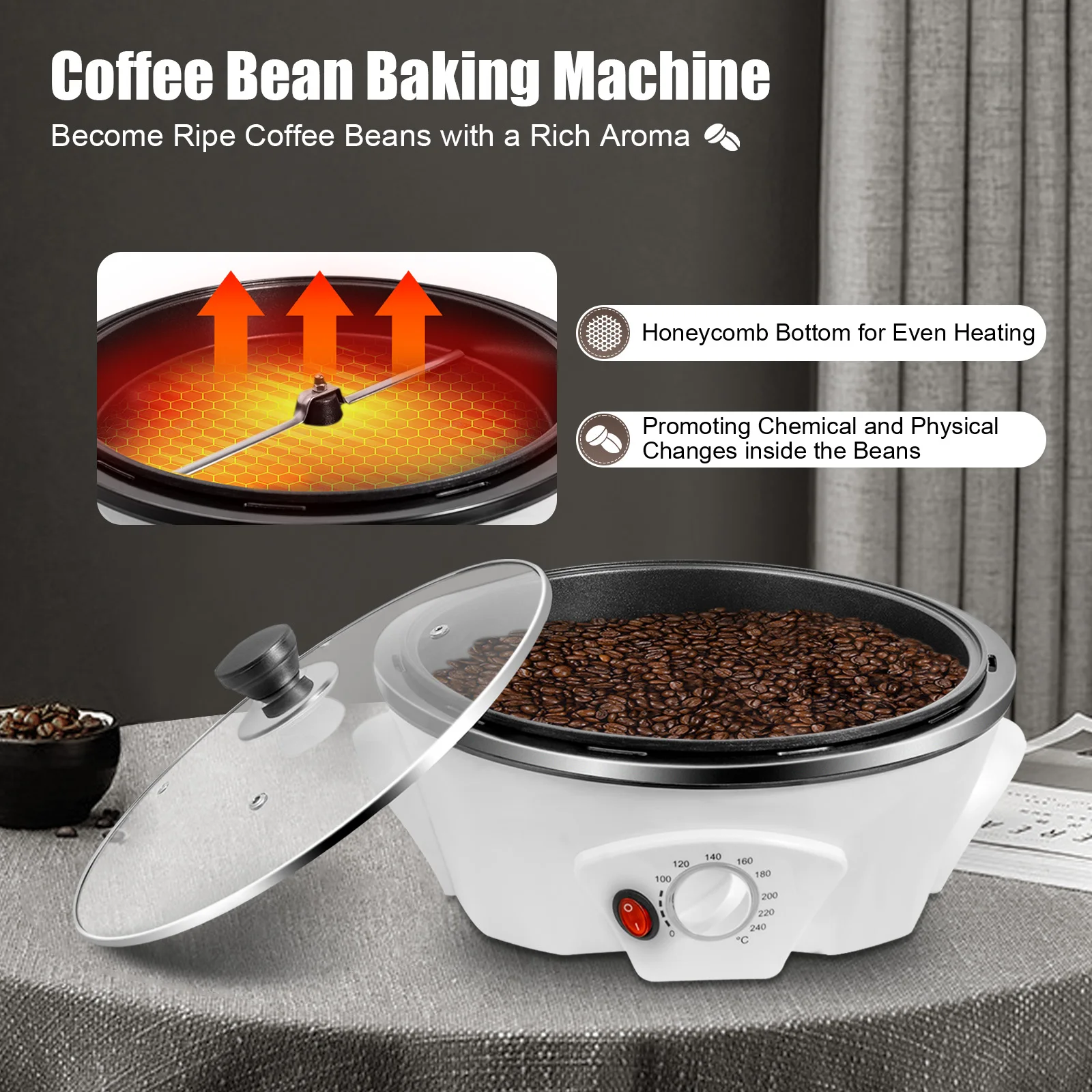 1200W Commercial Coffee Bean Roaster 220-240v Electric Roasting Machine for Coffee Bean Nut Peanut Cashew for Home Use