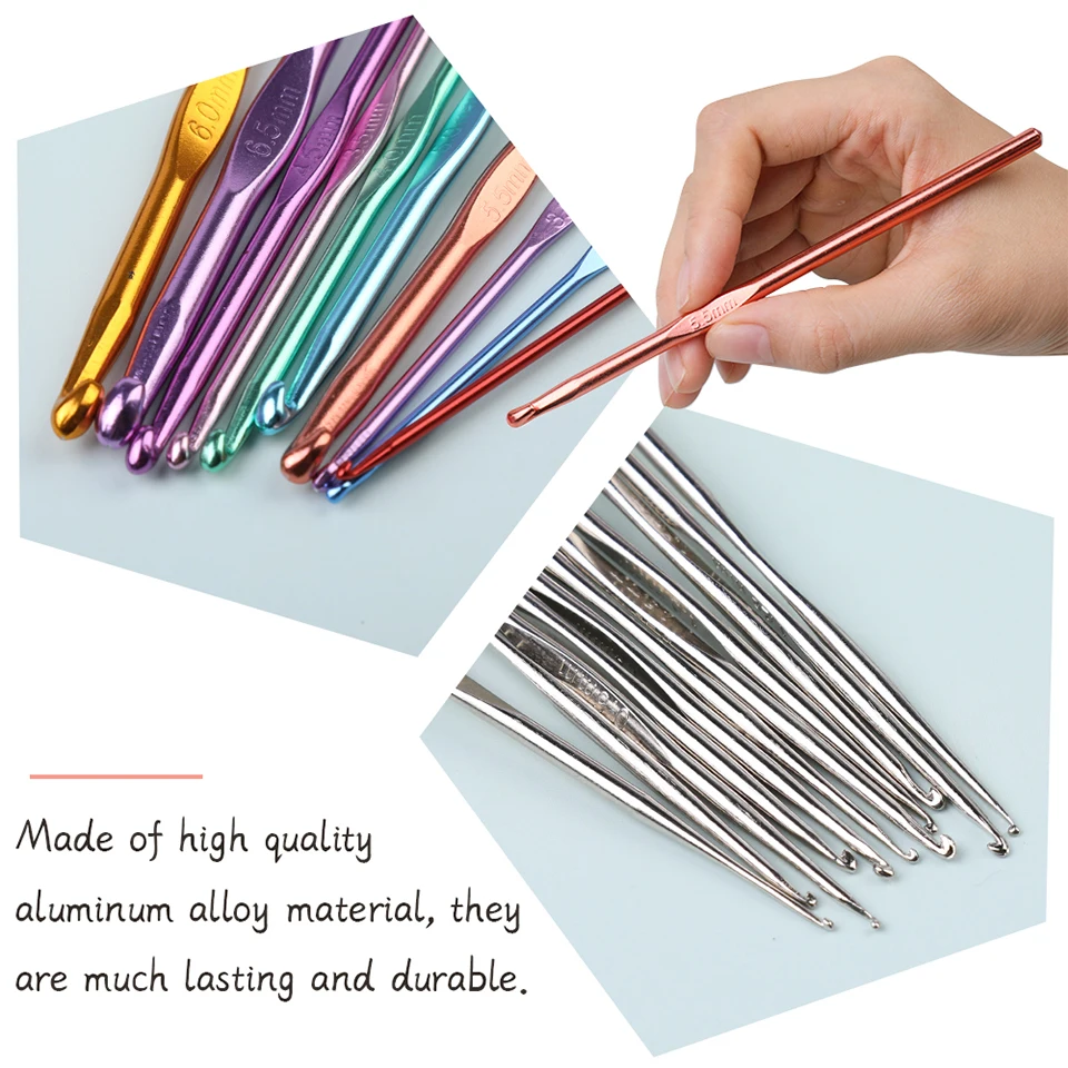 Leather Case Multiple Sizes Aluminum Crochet Kit Suit Stainless Steel Weave Needles 100 Piece Set crochet needles crochet kit