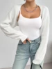 Shrug Raglan Sleeve Open Front Cardigan Elegant Solid Color Ribbed Knitted Cardigan For Spring & Fall Women's Clothing 4