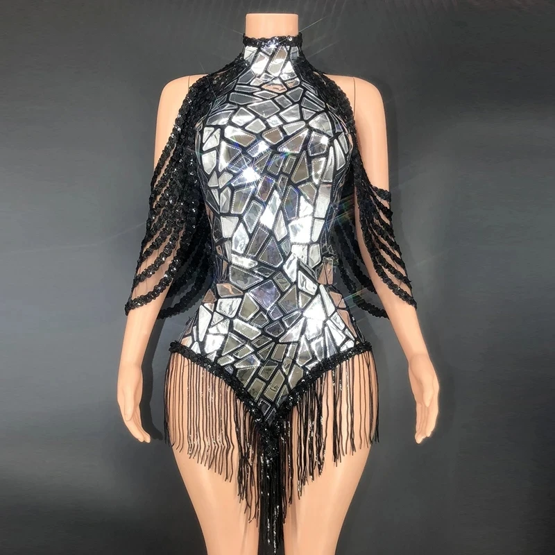 Sparkly Sequins Leotard Bling Sexy Dance Fringes Bodysuit Costume Birthday Outfit Singer Stage Wear dance dress women costume set