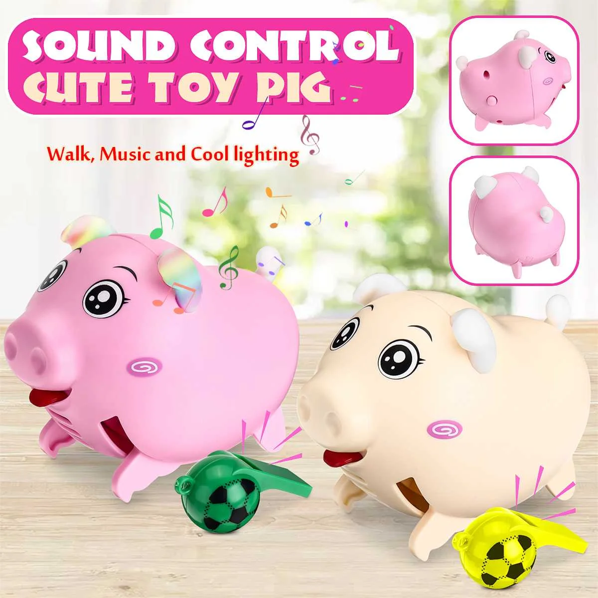 

The Whistle Pig Will Run And Jump The Pig Voice Control The Little Cute Pig With Light Electric Induction Children's Toy