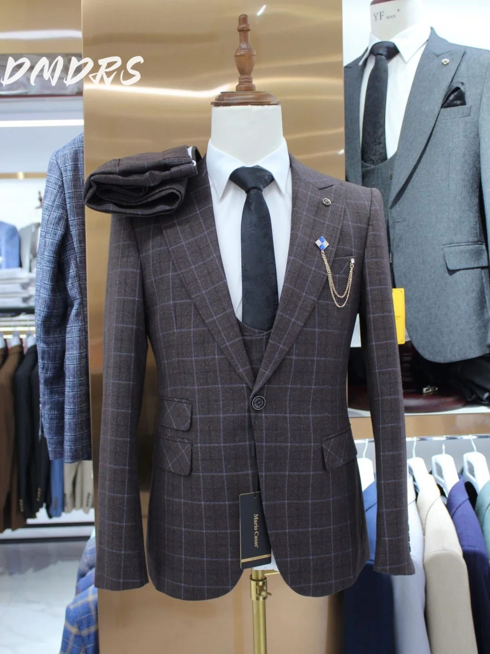Completo da uomo scozzese di alta qualità per abito da sposa Abito formale autunnale e invernale Giacca Gilet Pantaloni per uomini d'affari Groomsmen 3