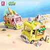 SpongeBob SquarePants Series Building Blocks Hamburger Car Patrick Star Dessert Ice Cream Car Model Bricks Kids DIY Toys Gifts 1