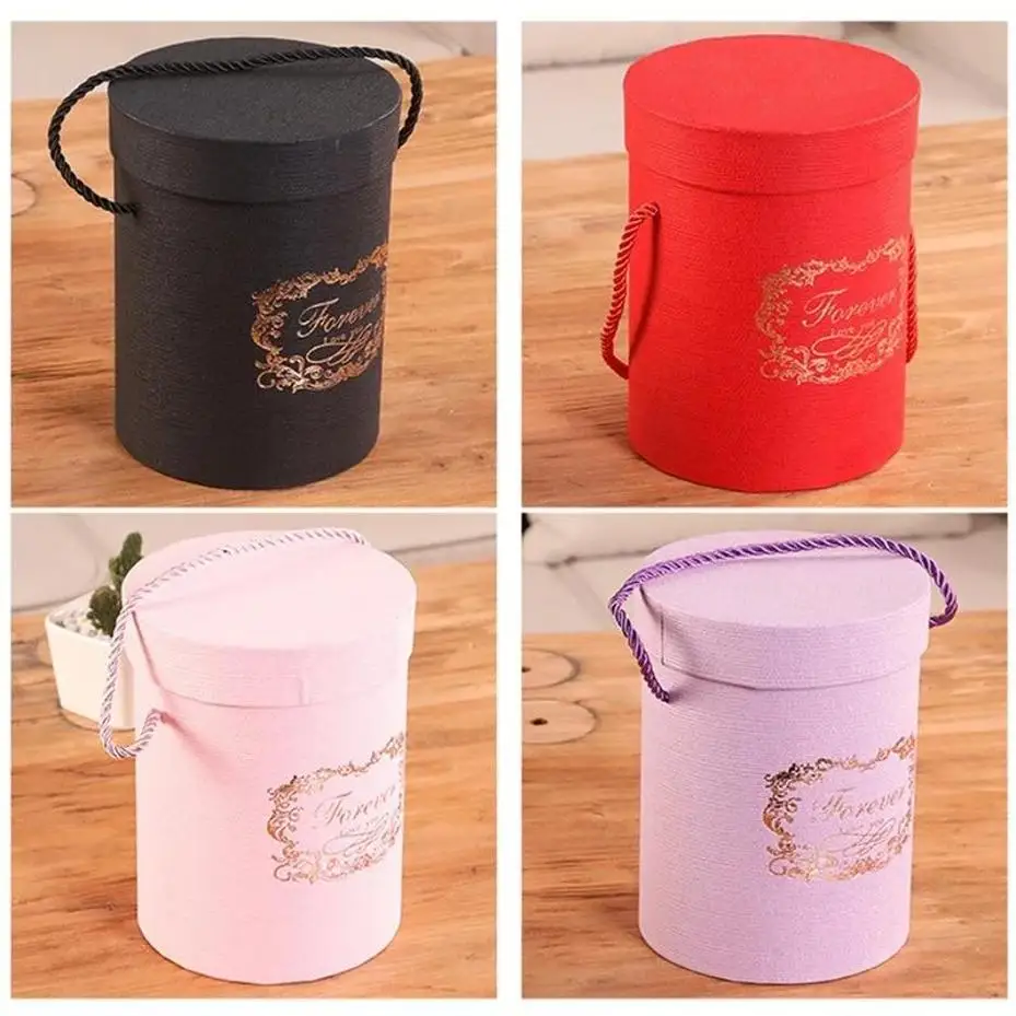 1 Pcs New Round Flower Paper Boxes Florist Flower Bucket Gift Packaging Box Gift Candy Bar Party Wedding Gift Storage Boxes