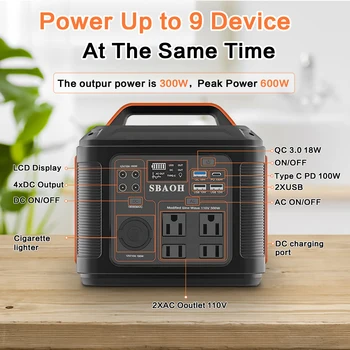 Portable Power Station, 300W 296Wh Solar Generator Quick Charge / 110V AC Outlets/DC Ports and LED Flashlight, Lithium Battery B 4