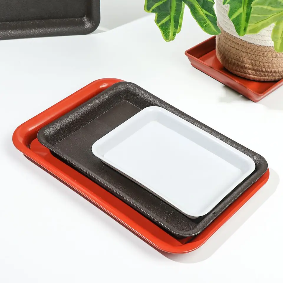 Plato de resina para plantas, bandeja de goteo, placa rectangular para macetas de flores de interior y exterior, diseño de fondo grueso, solución de drenaje eficaz, protección del suelo, uso versátil
