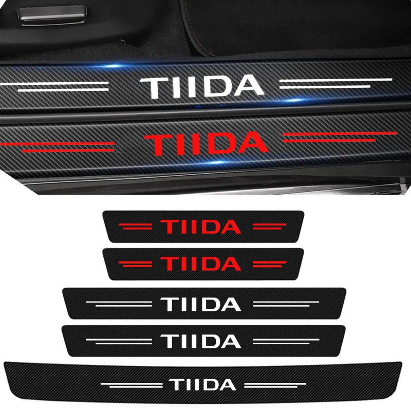 

Carbon Fiber Car Door Threshold Bumper Mat Strips For Nissan Tiida Emblem Rear Trunk Sill Protector Plate Anti Scratch Sticker