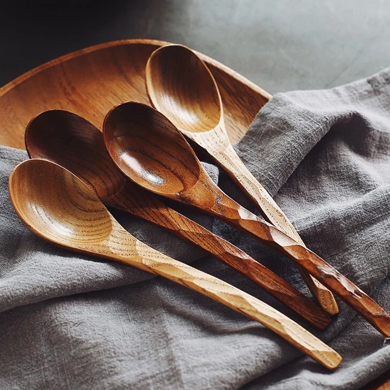 Set Di 6 Cucchiai Di Legno Per Cucina, Manico Lungo 33 Cm, Utensili In Legno Phoebe Nanmu